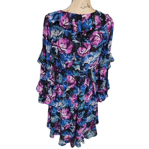 Laundry by Shelli Segal Black Multicolor Floral Ruffled Dress Size 4 - Picture 9 of 11